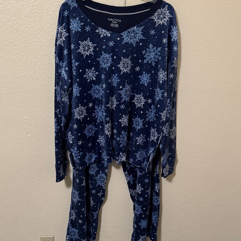 Nautica Women’s Blue Silky Fleece Snowflake Pajamas